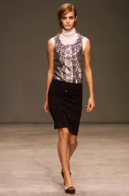 Prada Spring 2002 Navy and Gold Brocade Top  Icarus Vintage